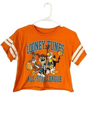 Looney Tunes Orange crop top tee with varsity stripes size small